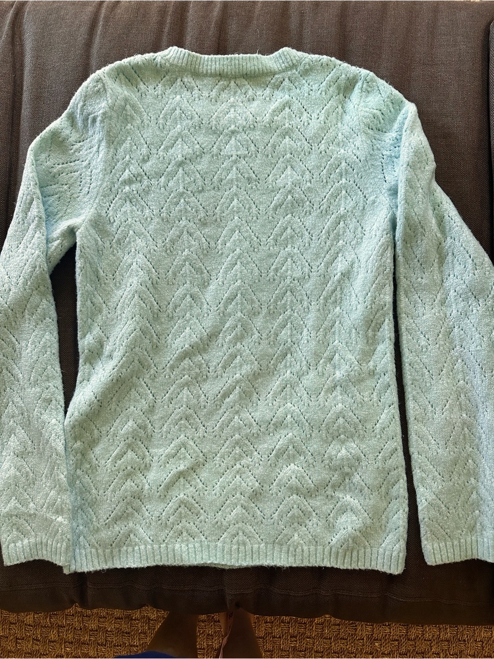 Talbots Blue Green Pointelle Knit Sweater Medium Soft Cozy Classic Size M - Picture 5 of 8